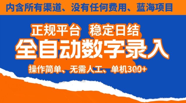 全自动数字录入,单机日入3张+,内含所有渠道全程免费零成本,操作简单可矩阵开干【揭秘】-独家科技资源网