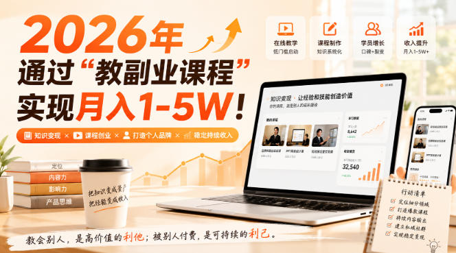 2026年通过“教副业课程”实现月入1-5W！毫无保留的全部教给你，长期稳定【揭秘】-独家科技资源网