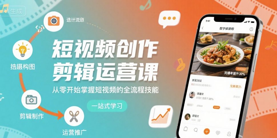 短视频创作剪辑运营课，从零开始掌握短视频的全流程技能-独家科技资源网