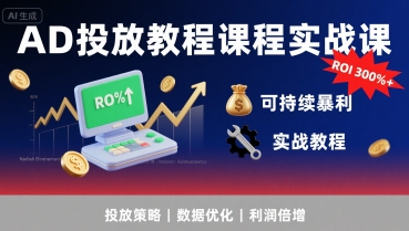AD投放教程课程实战课，实现广告ROI300%+可持续暴利-独家科技资源网