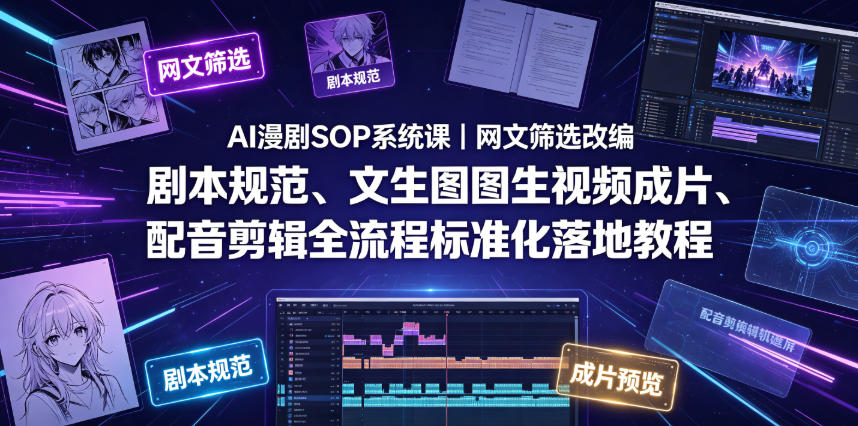 AI漫剧SOP系统课｜网文筛选改编、剧本规范、文生图图生视频成片、配音剪辑全流程标准化落地教程(更新0826)-独家科技资源网