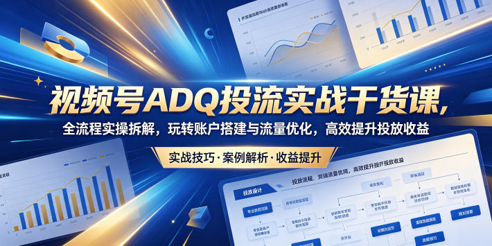 视频号ADQ投流实战干货课，全流程实操拆解，玩转账户搭建与流量优化，高效提升投放收益-独家科技资源网