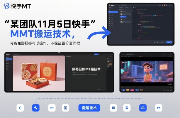 某团队11月5日快手MT搬运技术,带货和影视都可以操作,不保证百分百同框,自测