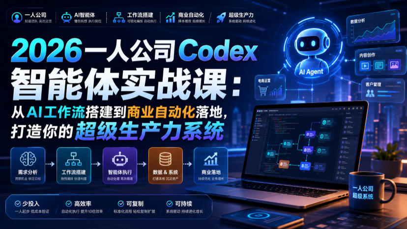 2026一人公司Codex智能体实战课:从AI工作流搭建到商业自动化落地,打造你的超级生产力系统-独家科技资源网