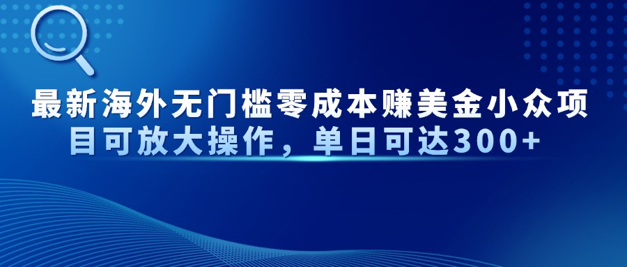 最新海外无门槛零成本赚美金小众项目可放大操作，单日可达300+-独家科技资源网