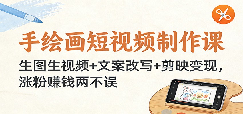 手绘画短视频制作课：生图生视频+文案改写+剪映变现，涨粉赚钱两不误-独家科技资源网