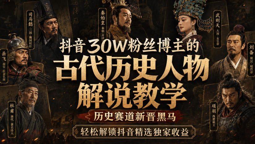 抖音30W粉丝博主的古代历史人物解说教学，历史赛道新晋黑马，轻松解锁抖音精选独家收益-独家科技资源网