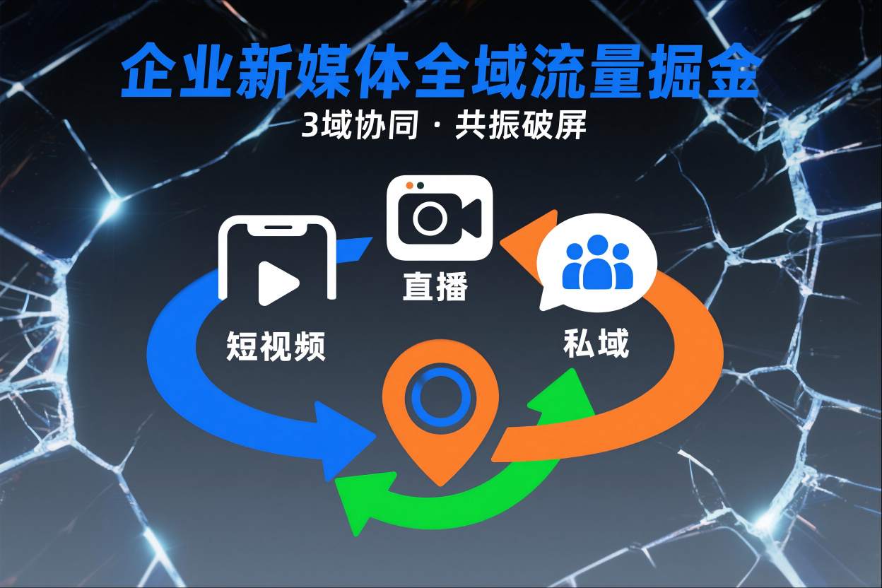 短视频全域商业模式，企业新媒体全域流量掘金，3域协同，共振破屏，短视频-直播-私域-地域-独家科技资源网