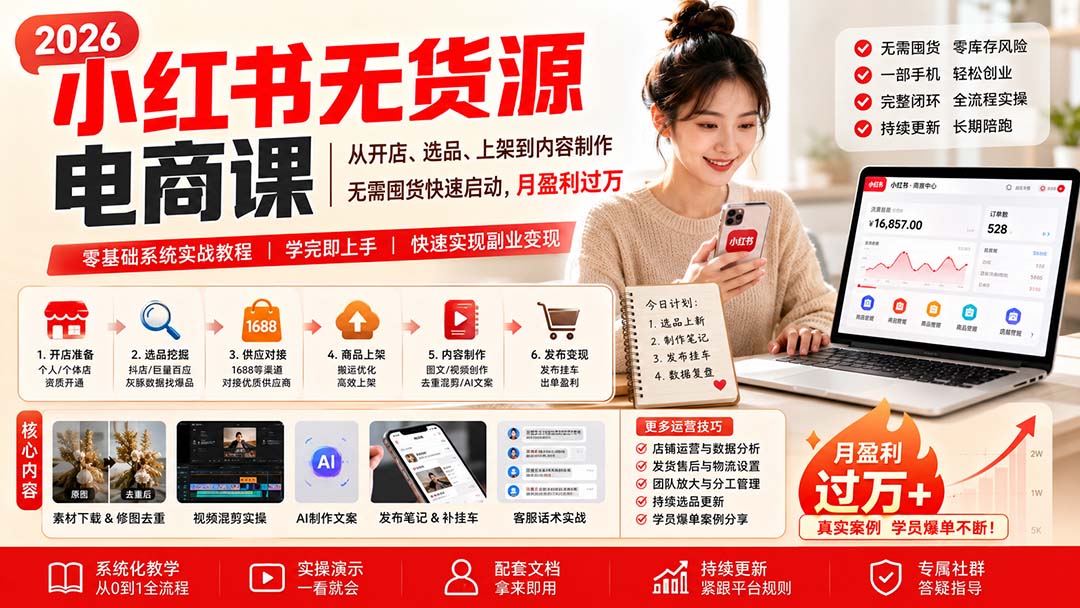 小红书无货源电商课(8月30更新-独家科技资源网