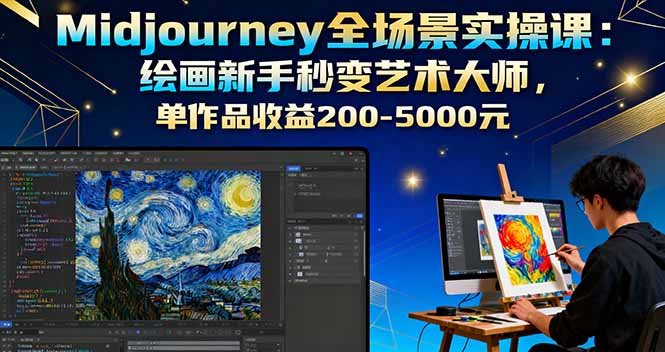 Midjourney全场景实操课：绘画新手秒变艺术大师，单作品收益200-5000元-独家科技资源网