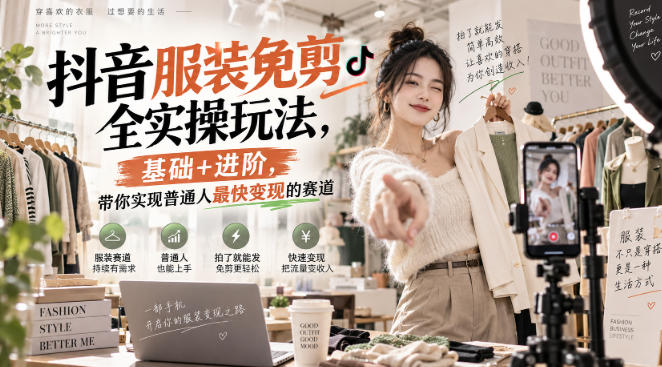 抖音服装免剪全实操玩法，基础+进阶，带你实现普通人最快变现的赛道-独家科技资源网