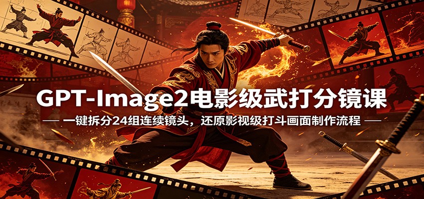 GPT-Image2电影级武打分镜课：一键拆分24组连续镜头，还原影视级打斗画面制作流程-独家科技资源网