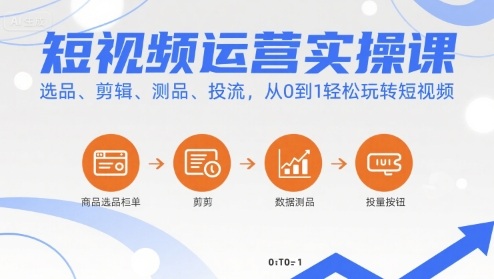 短视频运营实操课，选品、剪辑、测品、投流，从0到1轻松玩转短视频-独家科技资源网