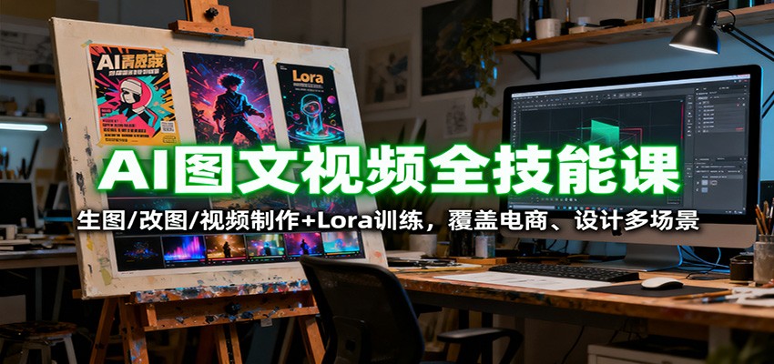AI图文视频全技能课：生图/改图/视频制作+Lora训练，覆盖电商 、设计多场景-独家科技资源网