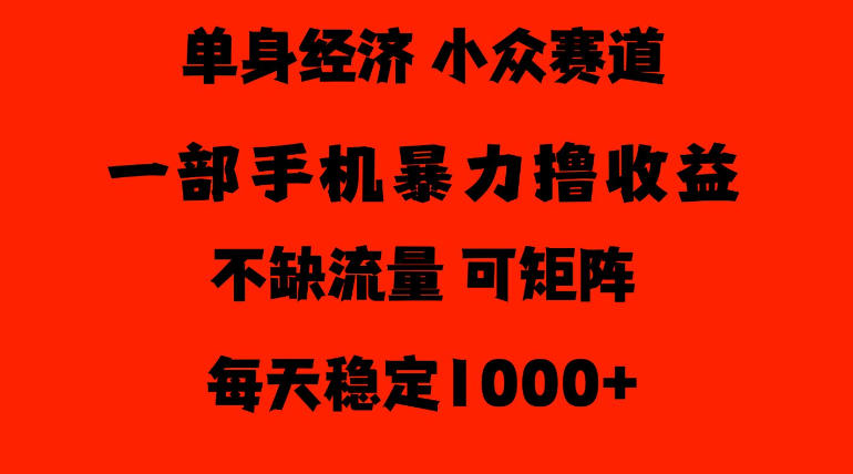 26年暴力单身经济，稳定日入500-1k，不缺流量，流量极大，冷门小众赛道，门槛低小白轻松上手【揭秘】-独家科技资源网