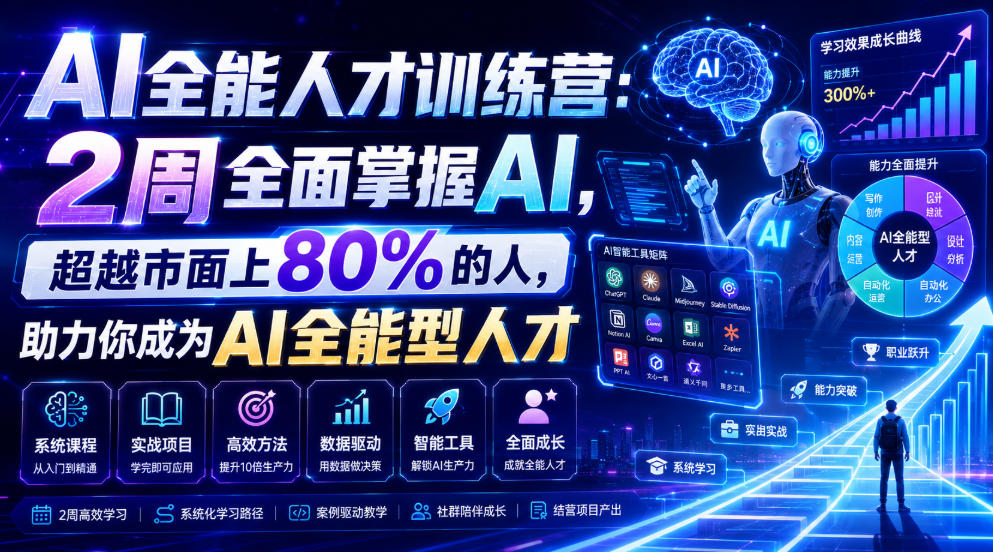 AI全能人才训练营:2周全面掌握AI,超越市面上80%的人,助力你成为AI全能型人才-独家科技资源网