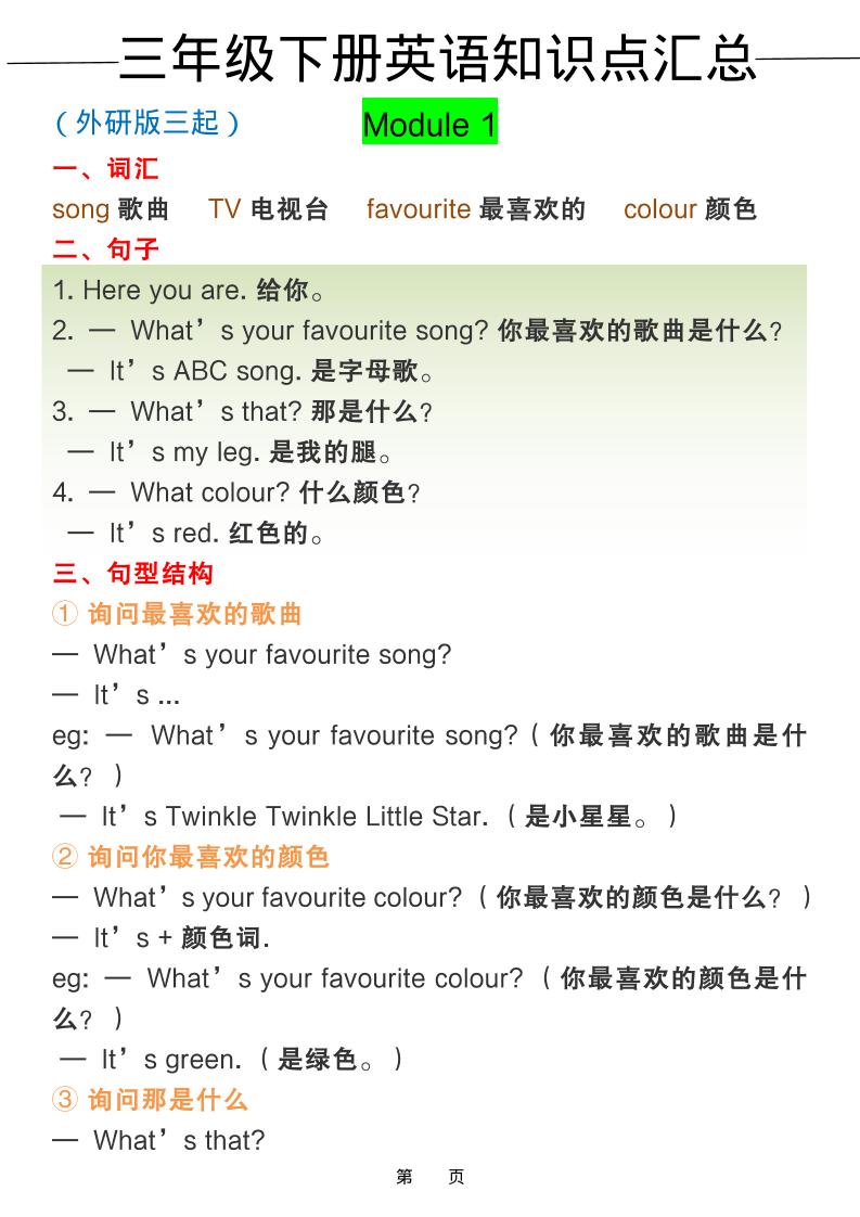 三年级下英语全册知识点汇总《外研版（三起）》-独家科技资源网