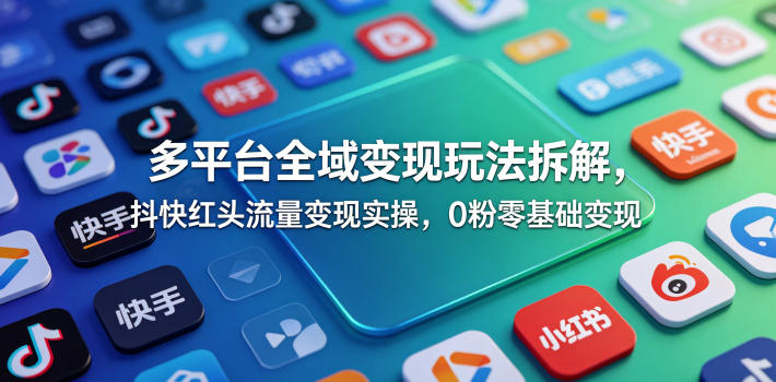 多平台全域变现玩法拆解,抖快红头流量变现实操,0粉零基础变现-独家科技资源网