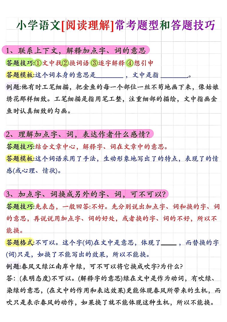 小学阅读理解常考题型答题技巧-小升初语文-独家科技资源网
