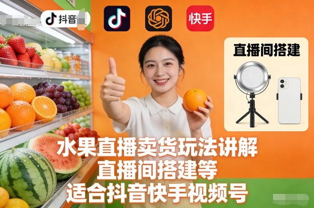 水果直播卖货玩法讲解、直播间搭建等,适合抖音快手视频号-独家科技资源网