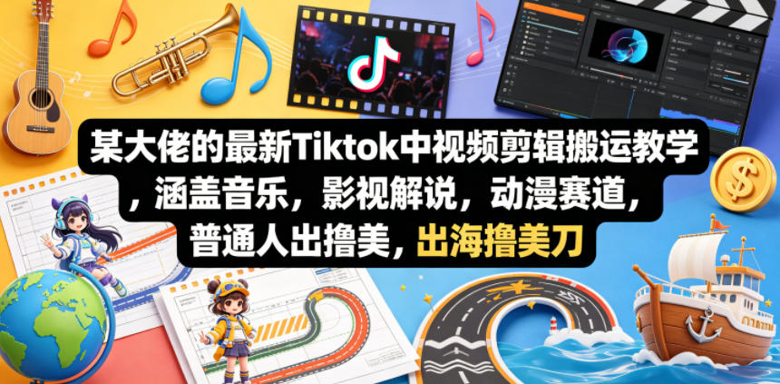 某大佬的最新Tiktok中视频剪辑搬运教学，涵盖音乐，影视解说，动漫赛道，普通人出海撸美刀-独家科技资源网