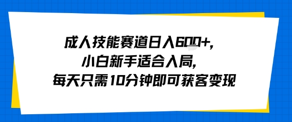成人技能赛道日入多张，小白新手适合入局，每天只需10分钟即可获客变现-独家科技资源网