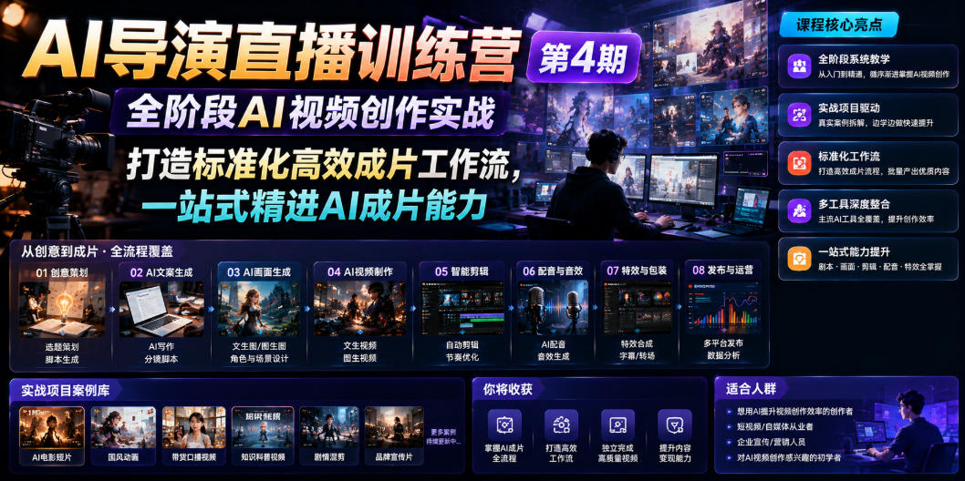 AI导演直播训练营第4期|全阶段AI视频创作实战,打造标准化高效成片工作流,一站式精进AI成片能力-独家科技资源网