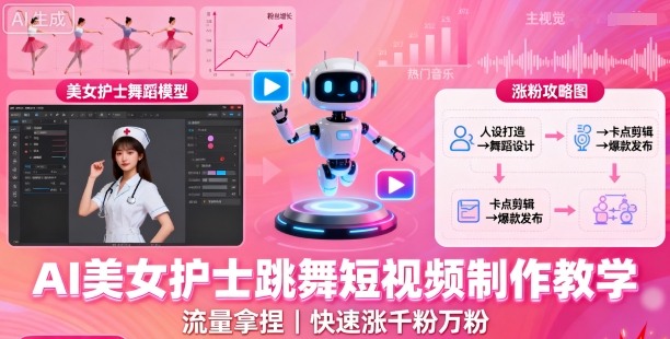 AI美女护士跳舞短视频制作教学，流量拿捏，快速涨千粉万粉【提示词+视频教程】-独家科技资源网