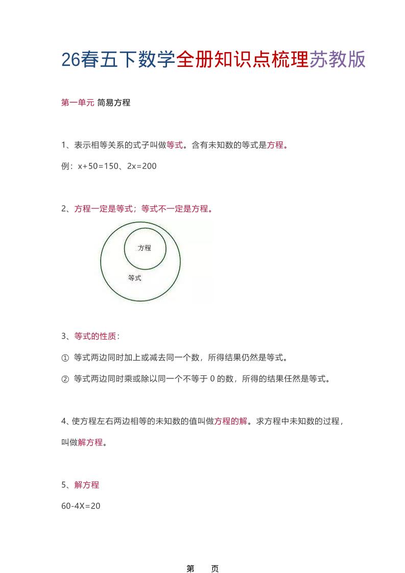 26春五年级下数学全册知识点梳理《苏教版》-独家科技资源网