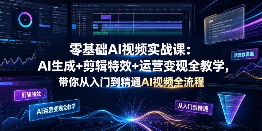 零基础AI视频实战课：AI生成+剪辑特效+运营变现全教学，带你从入门到精通AI视频全流程-独家科技资源网