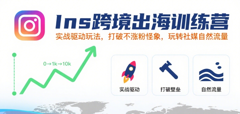 Ins跨境出海训练营，实战驱动玩法，打破不涨粉怪象，玩转社媒自然流量-独家科技资源网