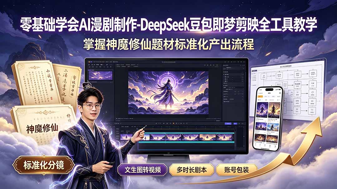 零基础学会AI漫剧制作-DeepSeek豆包即梦剪映全工具教学,掌握神魔修仙题材标准化产出流程-独家科技资源网