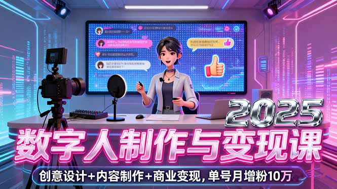 2025数字人制作与变现课，创意设计+内容制作+商业变现，单号月增粉10万+-独家科技资源网