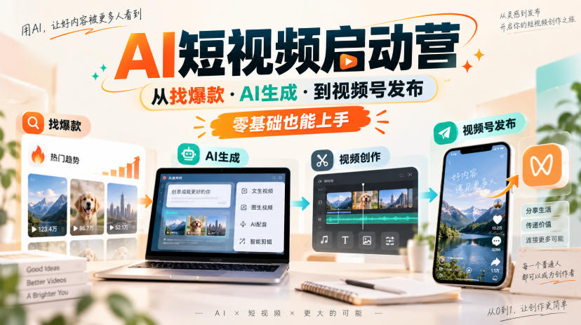 AI短视频启动营，从找爆款·AI生成·到视频号发布，零基础也能上手-独家科技资源网
