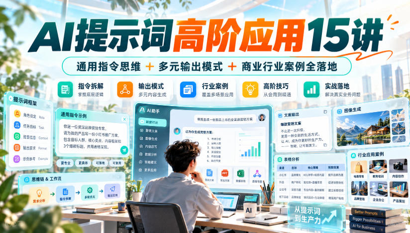 AI提示词高阶应用15讲|通用指令思维+多元输出模式+商业行业案例全落地-独家科技资源网
