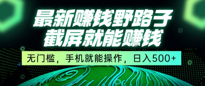 最新野路子截屏就能挣钱，无门槛，手机就能操作，日入5张【揭秘】-独家科技资源网