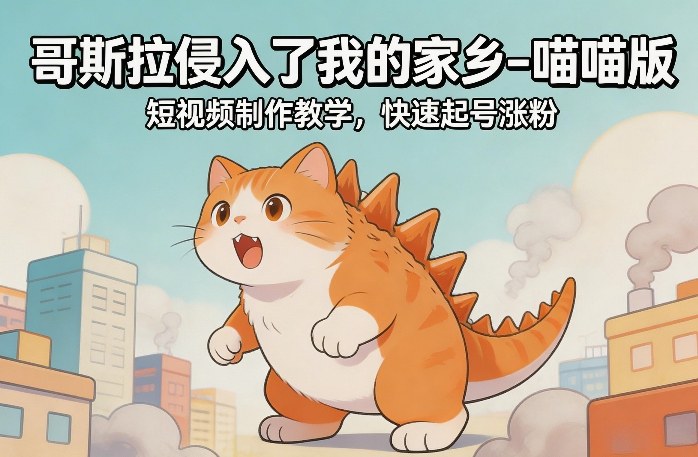 哥斯拉侵入了我的家乡–喵喵版短视频制作教学，快速起号涨粉-独家科技资源网
