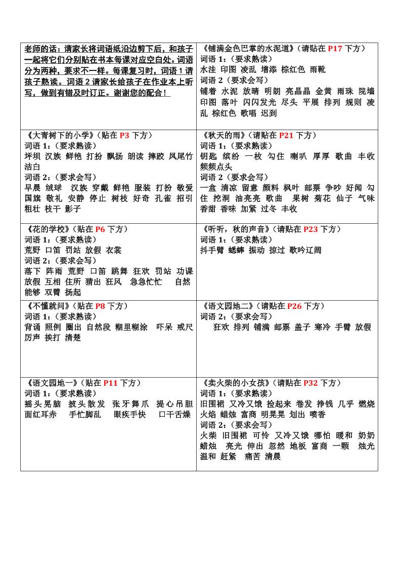 三上语文-认读词语书贴-独家科技资源网