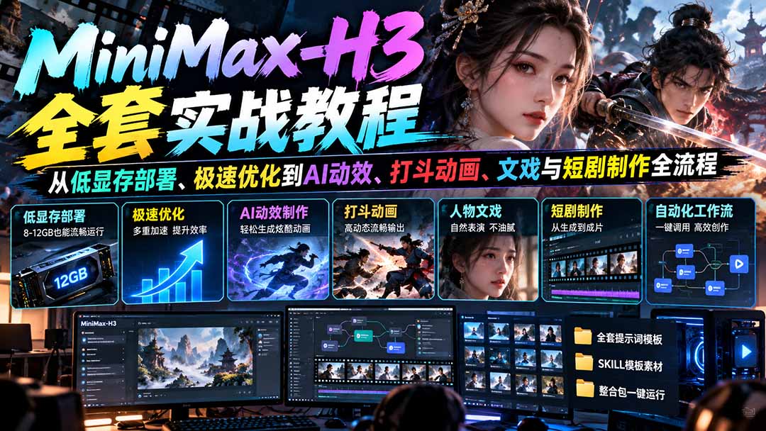 MiniMax-H3全套实战教程：从低显存部署、极速优化到AI动效、打斗动画、文戏与短剧制作全流程-独家科技资源网