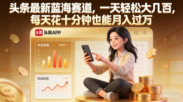 头条最新蓝海赛道，一天轻松大几张，每天花十分钟也能月入过1W【揭秘】-独家科技资源网