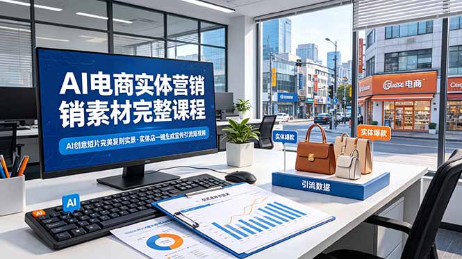 AI电商实体营销素材完整课程，AI创意短片完美复刻实景，实体店一键生成宣传引流短视频-独家科技资源网