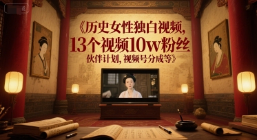 历史女性独白视频，13个视频10w粉丝，伙伴计划，视频号分成等-独家科技资源网