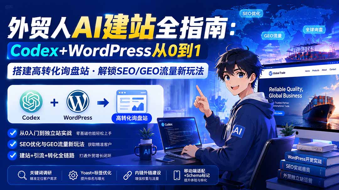 外贸人AI建站全指南：Codex+WordPress从0到1·搭建高转化询盘站·解锁SEO/GEO流量新玩法-更新-独家科技资源网