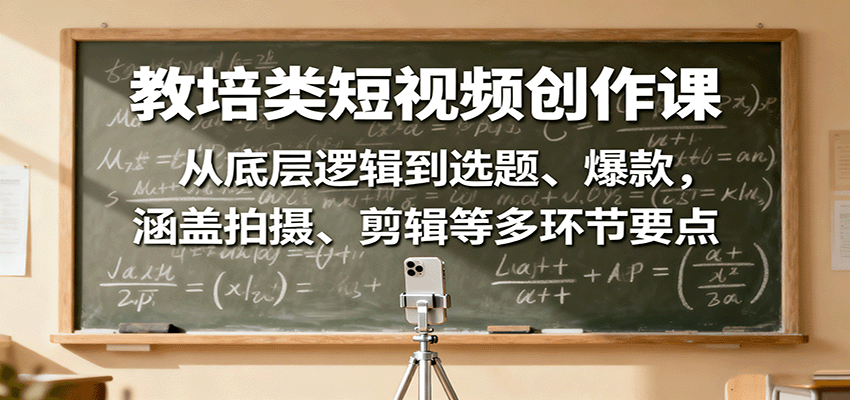 教培类短视频创作课：从底层逻辑到选题、爆款，涵盖拍摄、剪辑等多环节要点-独家科技资源网