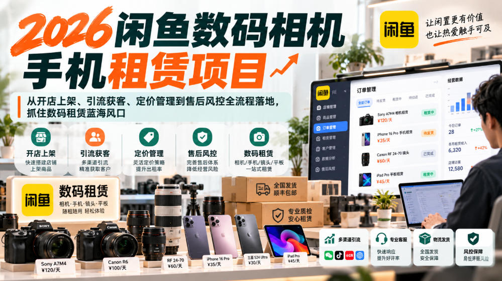 2026闲鱼数码相机手机租赁项目,从开店上架、引流获客、定价管理到售后风控全流程落地,抓住数码租赁蓝海风口-独家科技资源网