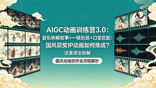 AIGC动画训练营3.0：音乐拆解叙事+一镜到底+口型匹配：国风获奖IP动画如何炼成？这套课全拆解-独家科技资源网