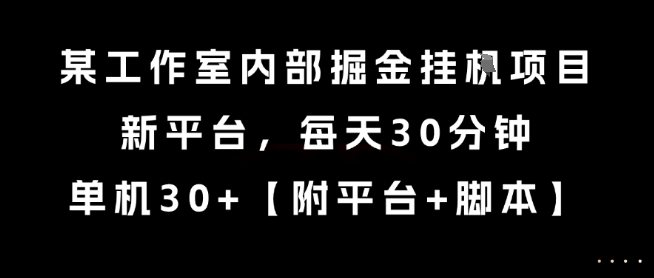 某工作室内部掘金挂G项目，新平台，每天30分钟，单机30+【揭秘】-独家科技资源网