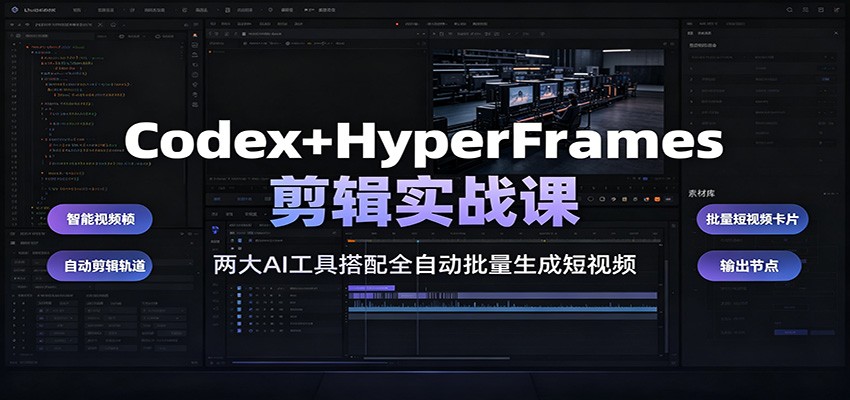 Codex+HyperFrames剪辑实战课:两大AI工具搭配全自动批量生成短视频-独家科技资源网