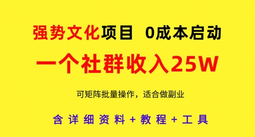 强势文化项目，一个社群收入25个W，0成本启动，可矩阵批量操作，原创详细实操教程-独家科技资源网