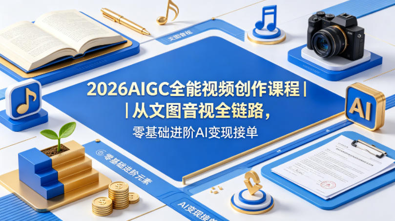 2026AIGC全能视频创作课程｜从文图音视全链路，零基础进阶AI变现接单-独家科技资源网